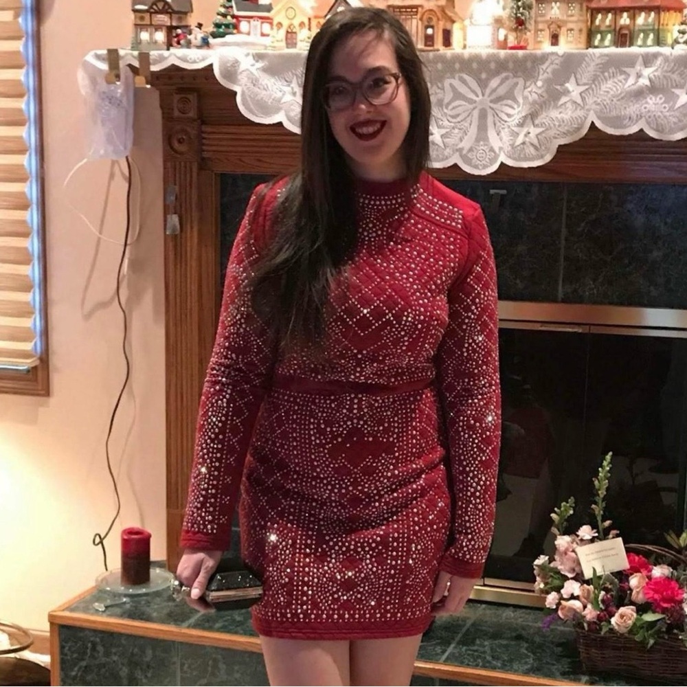 Windsor Red Long Sleeve Studded Dress - Picture 7 of 7